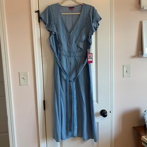Vince Camuto Chambray Flutter Sleeve Midi Dress size L